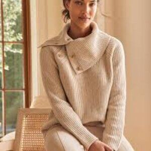 Venue Taupe Cowl Neck Sweater with Button Accents